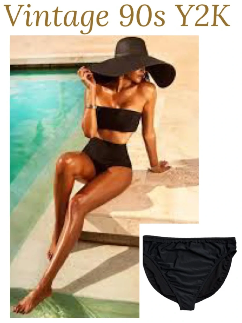 Vintage 90s Y2K Black High Waisted Bikini Bottoms Size 2X NEW Deb Ruffle Trim
